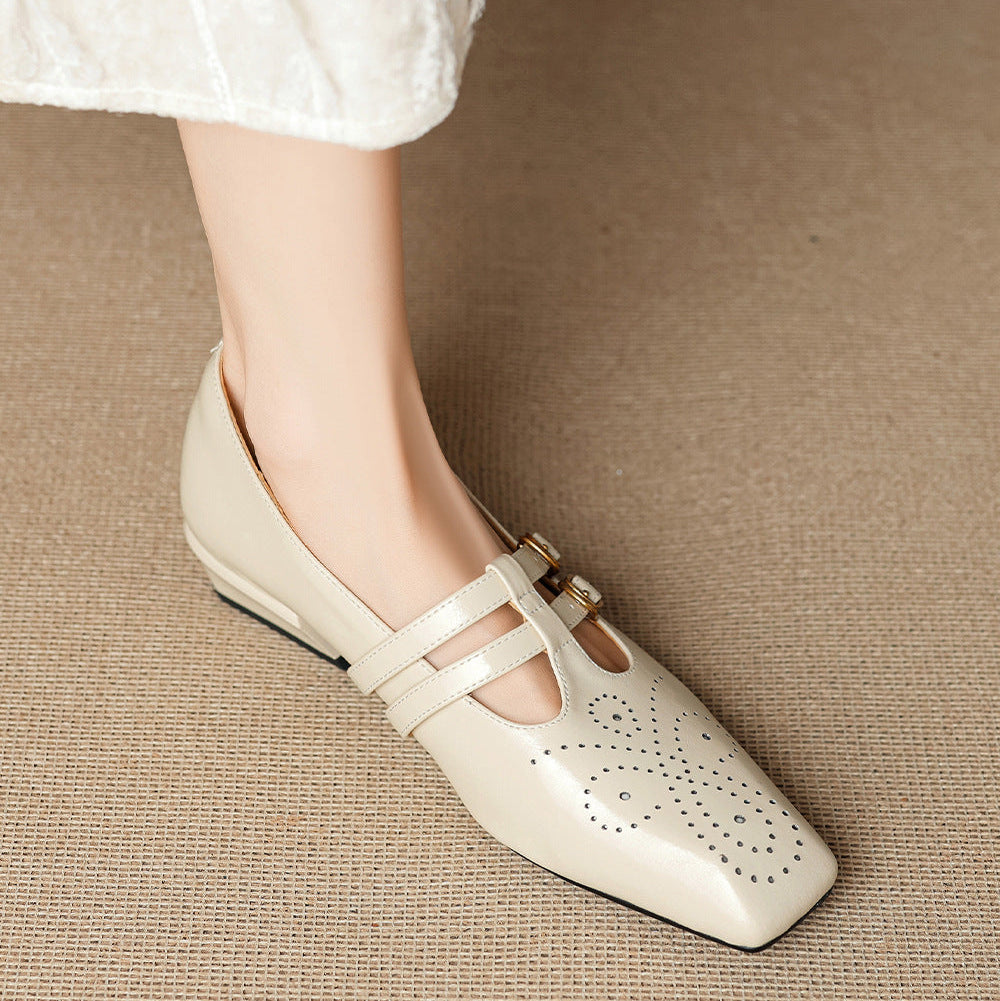 Lara Genuine Leather Dual-Strap Mary Jane Pumps