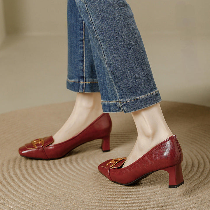 Pavia Glossy Leather Block Heel Pumps