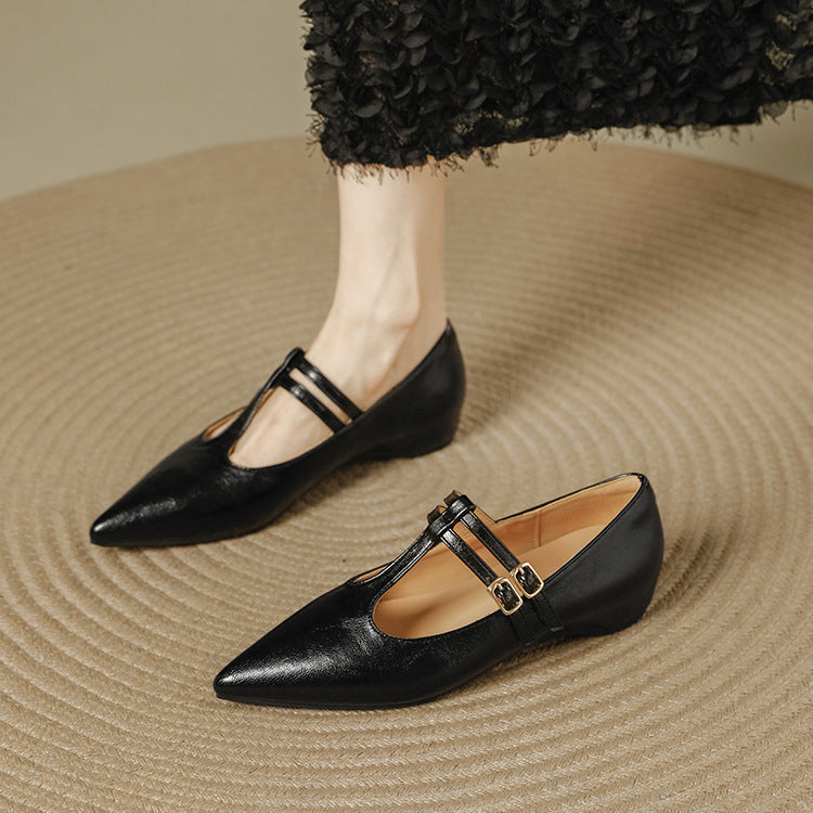 Olara Dual T-Strap Leather Heels