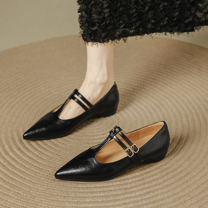 Olara Dual T-Strap Leather Heels