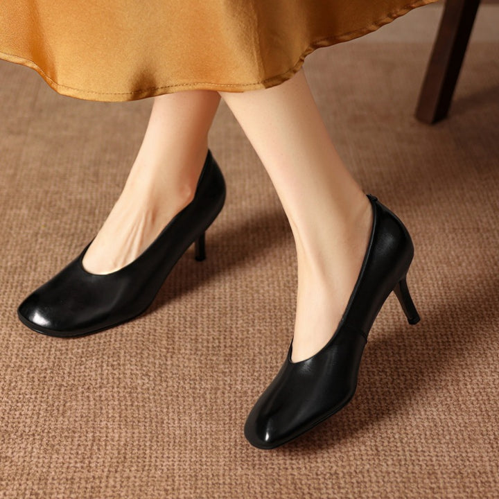 Neria Genuine Leather Dutch-Toe Heels