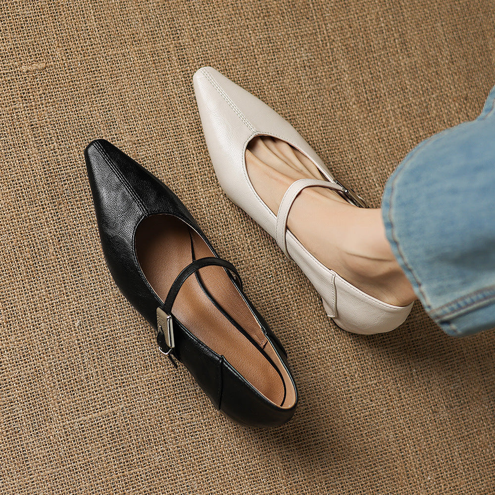 Tessa Mary Jane Leather Pointed Flats