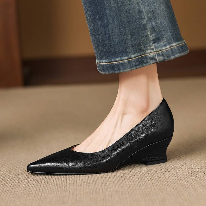 Fiara Genuine Leather Wedge Heel Pumps