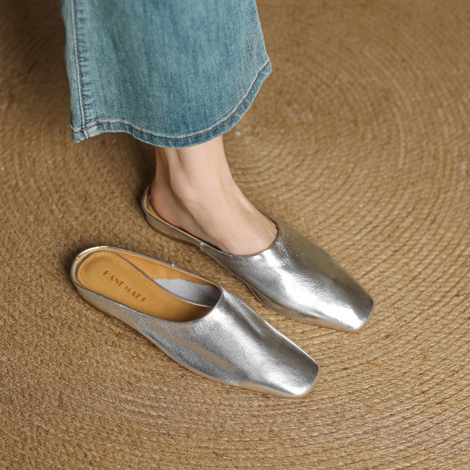 Rexa Genuine Leather Square-Toe Mules
