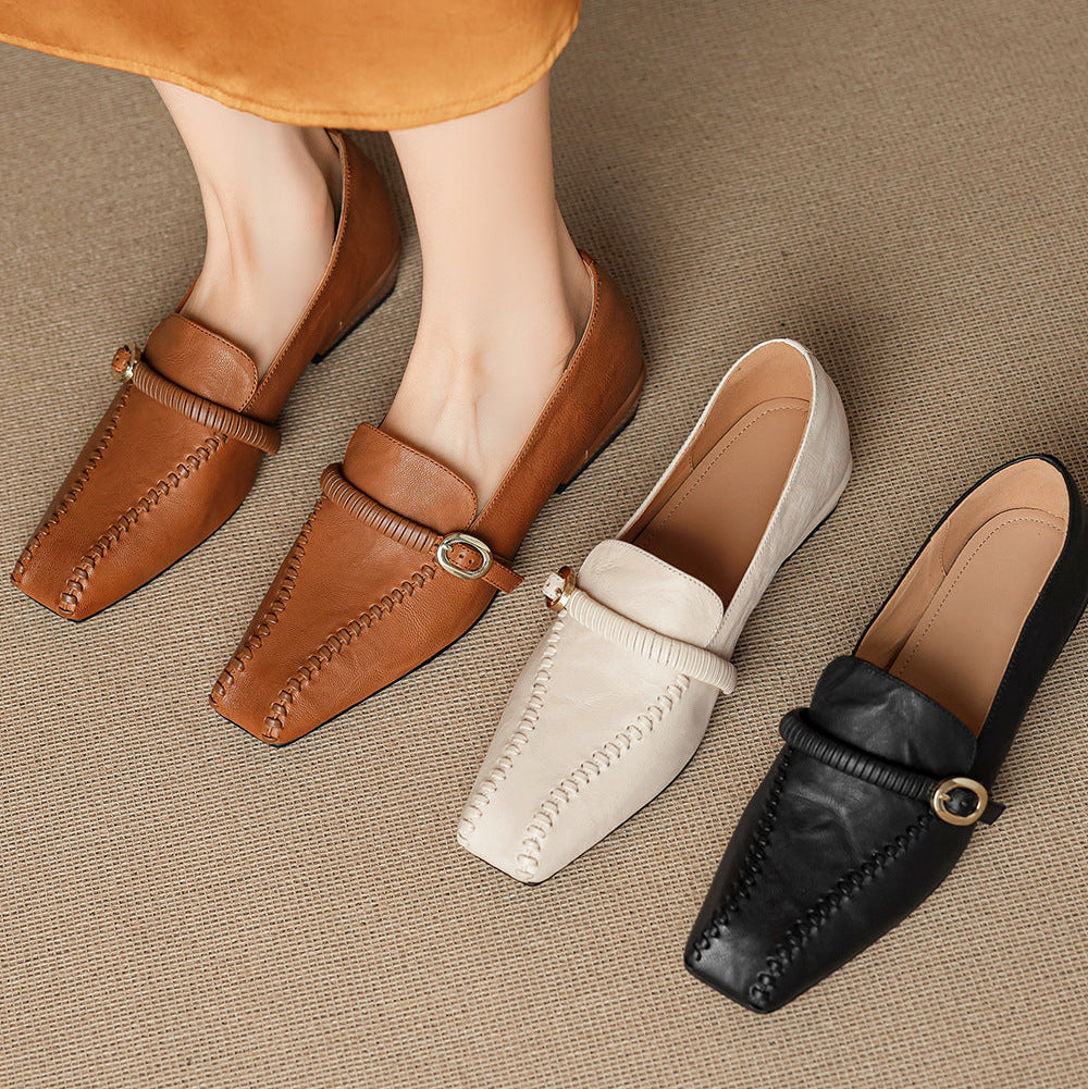 Deyla Genuine Leather Buckled Strap Loafers