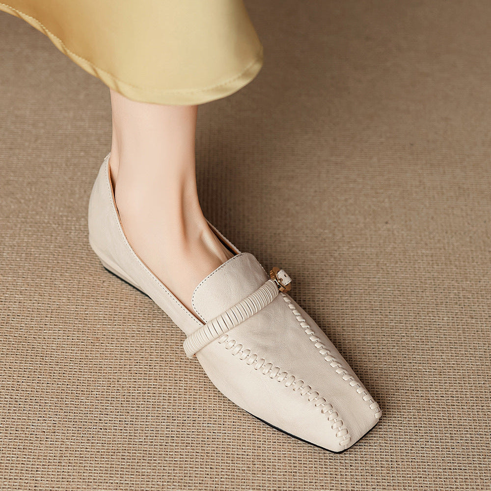 Deyla Genuine Leather Buckled Strap Loafers
