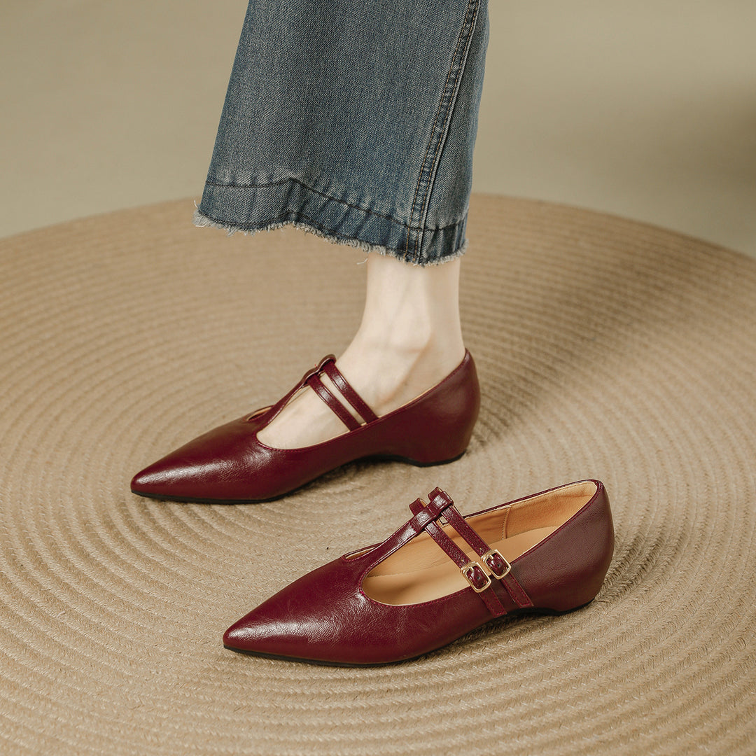 Olara Dual T-Strap Leather Heels