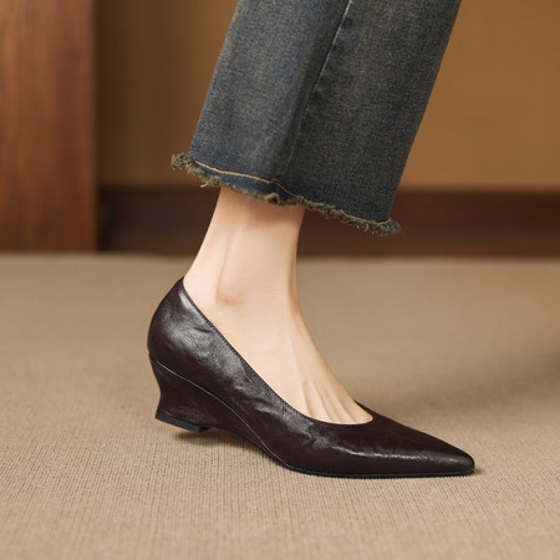 Fiara Genuine Leather Wedge Heel Pumps