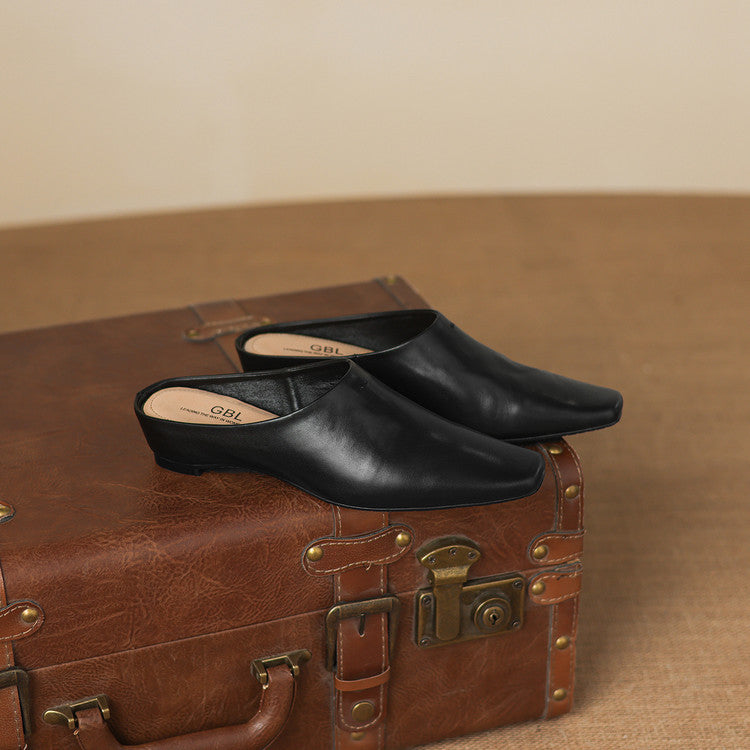 Kessa Genuine Leather Square-Toe Mules