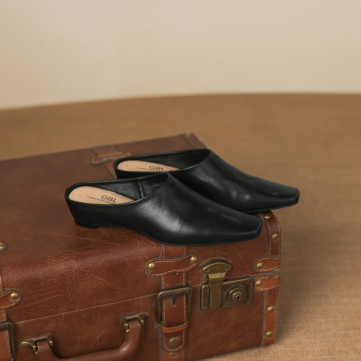 Kessa Genuine Leather Square-Toe Mules