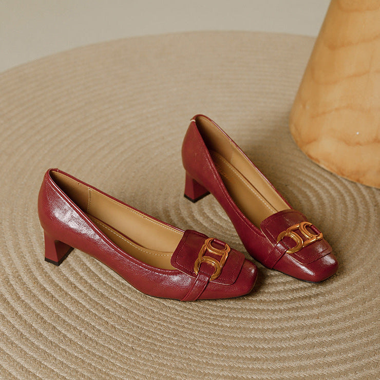 Pavia Glossy Leather Block Heel Pumps
