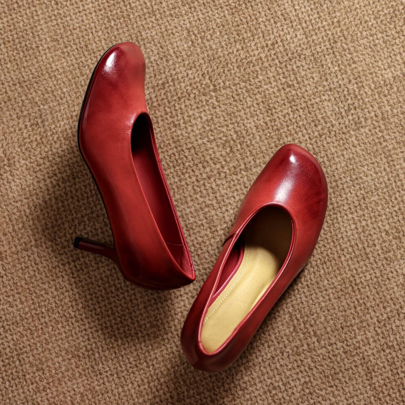 Neria Genuine Leather Dutch-Toe Heels