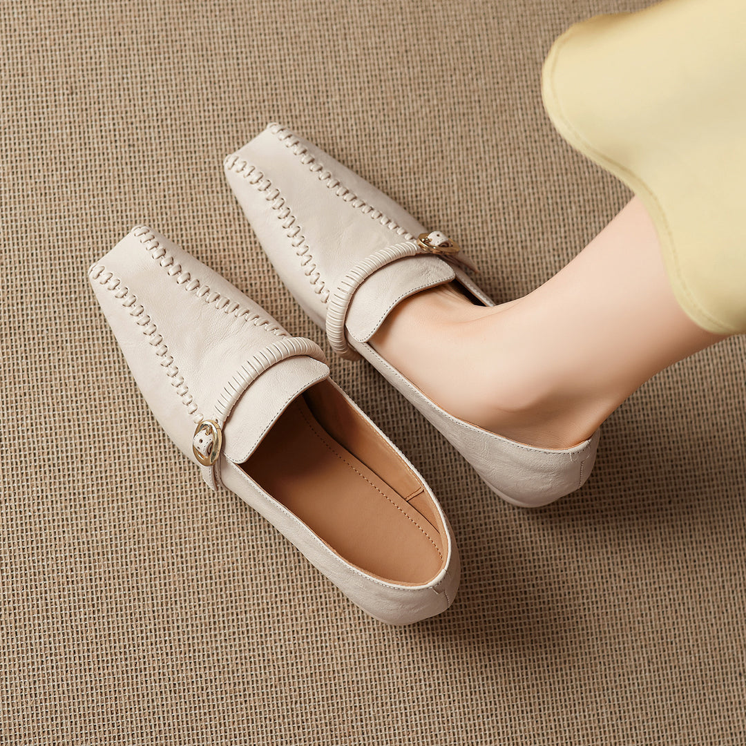 Deyla Genuine Leather Buckled Strap Loafers