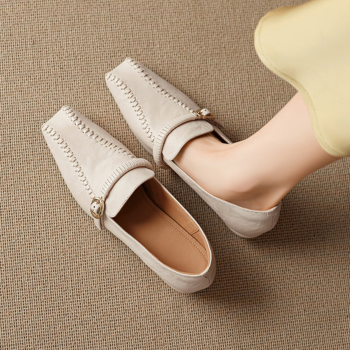 Deyla Genuine Leather Buckled Strap Loafers