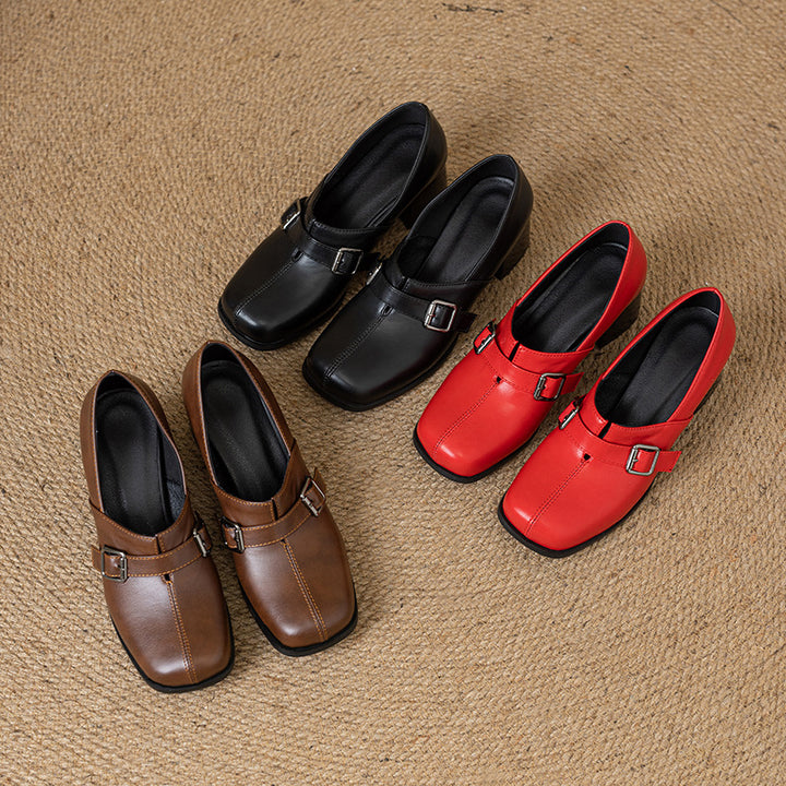 Norah Genuine Leather Buckle Heels