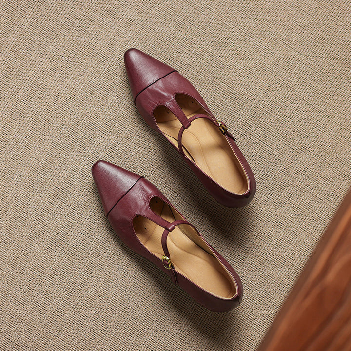 Boria Genuine Leather T-strap Heels