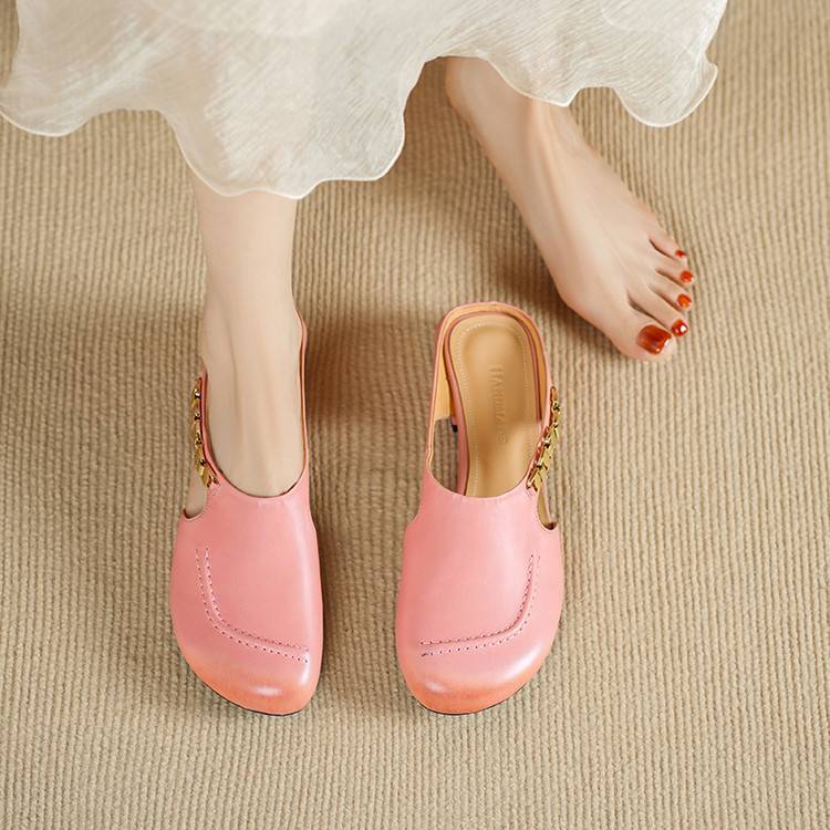 Galia Round-Toe Genuine Leather Mules