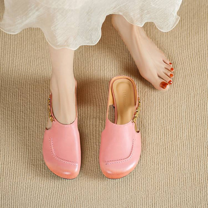 Galia Round-Toe Genuine Leather Mules