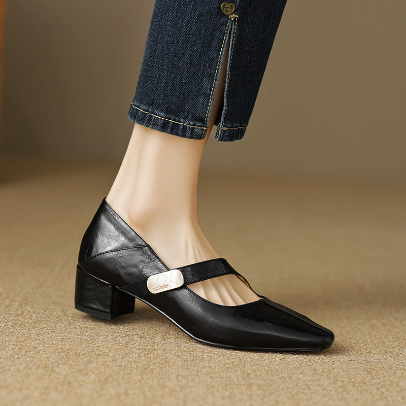 Quera Chiseled Toe Mary Jane Leather Pumps