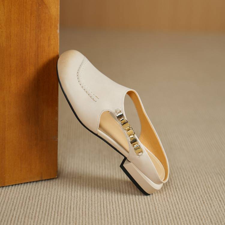 Galia Round-Toe Genuine Leather Mules