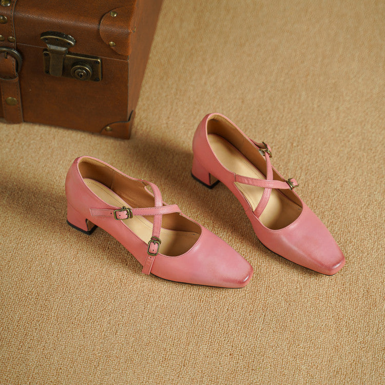 Ceren Genuine Leather Crisscross Strap Heels