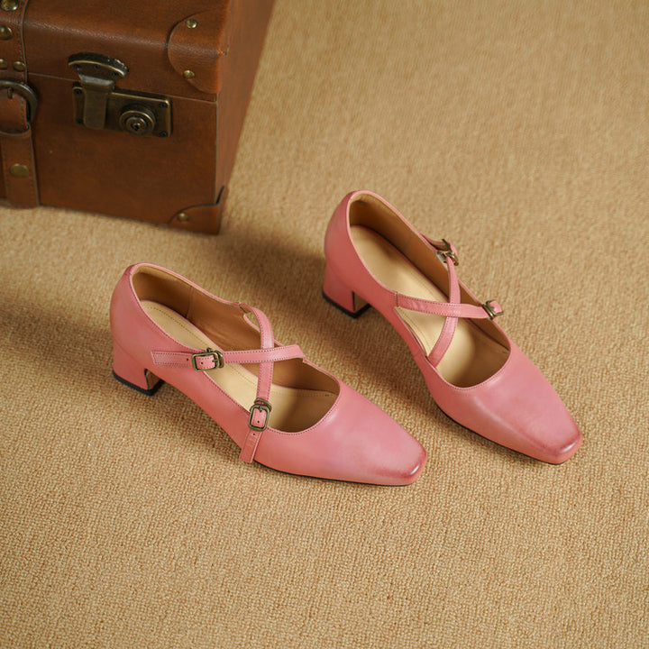 Ceren Genuine Leather Crisscross Strap Heels