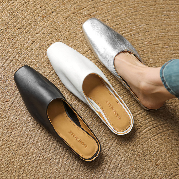 Rexa Genuine Leather Square-Toe Mules