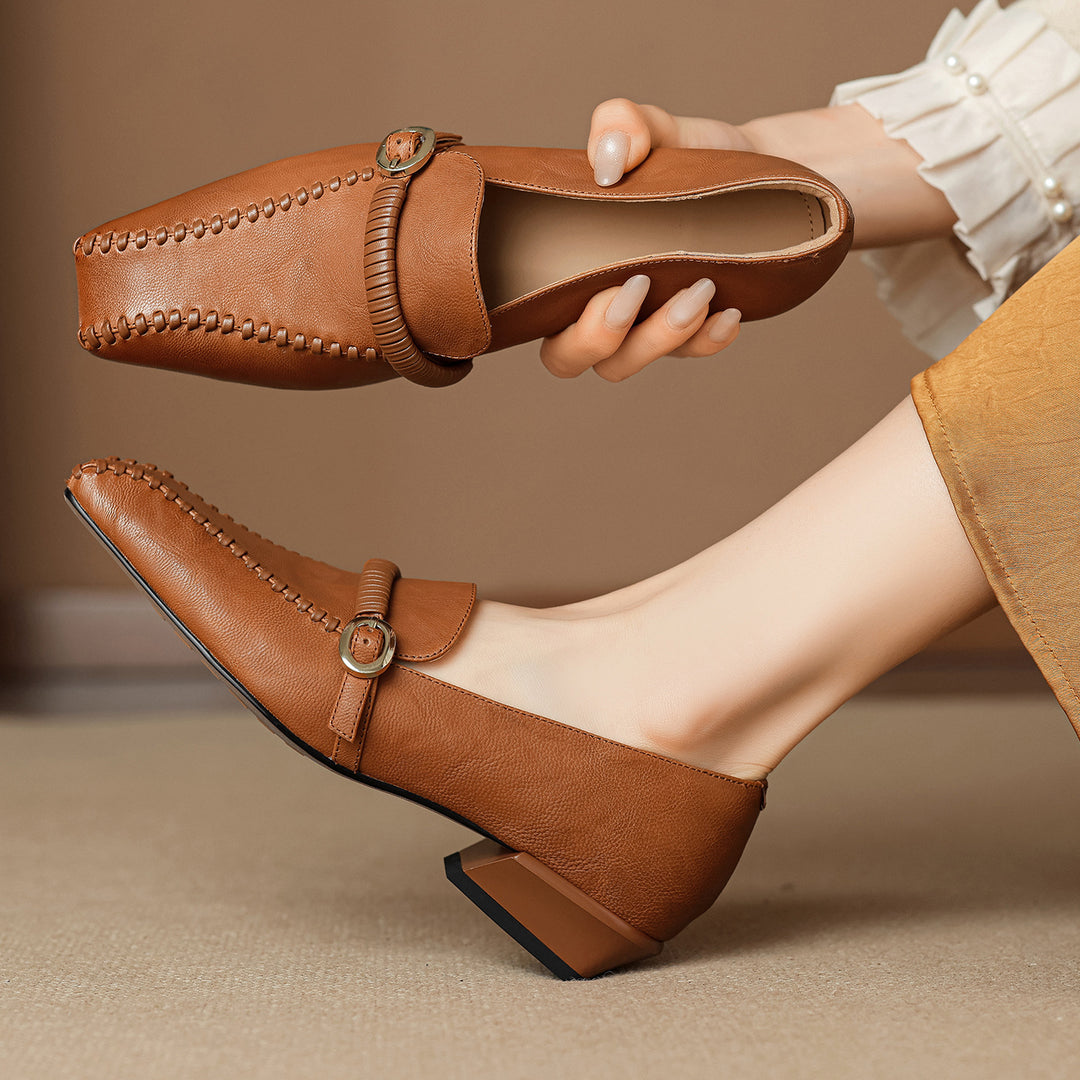 Deyla Genuine Leather Buckled Strap Loafers