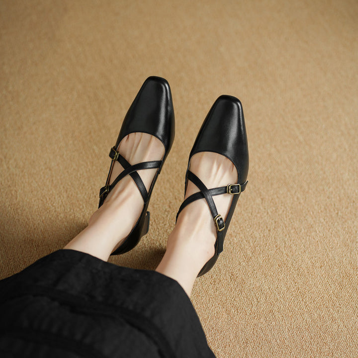 Ceren Genuine Leather Crisscross Strap Heels
