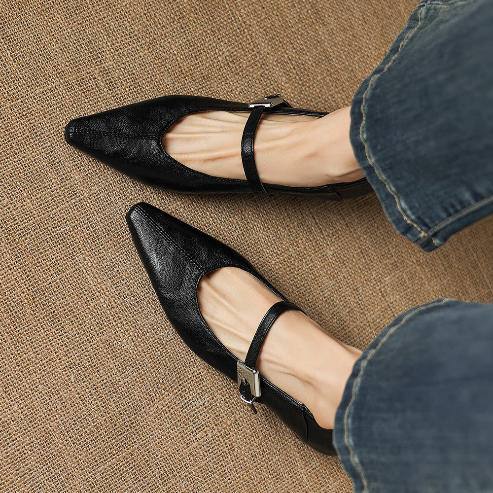 Tessa Mary Jane Leather Pointed Flats