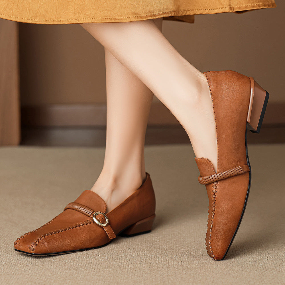 Deyla Genuine Leather Buckled Strap Loafers