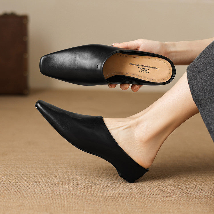 Kessa Genuine Leather Square-Toe Mules