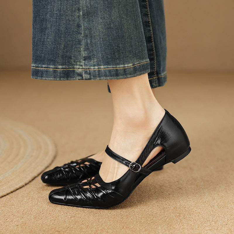 Quela Genuine Leather Mary Jane Flats