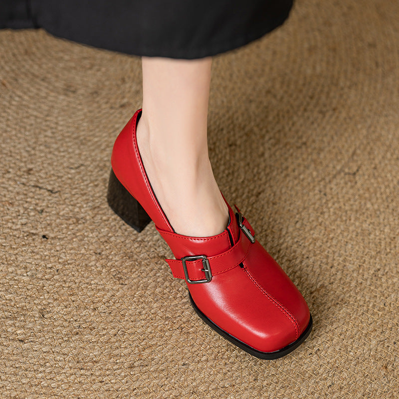 Norah Genuine Leather Buckle Heels