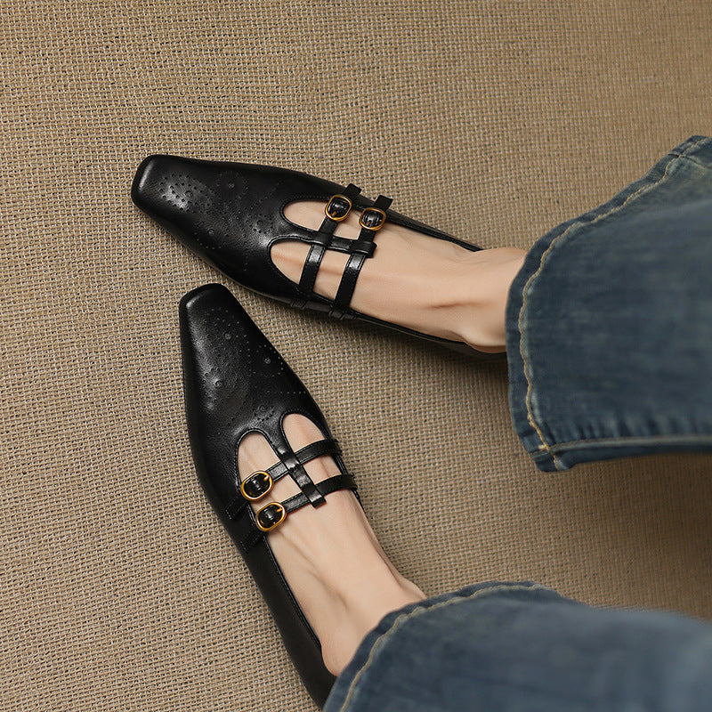 Ceyla Genuine Leather Mary Jane Flats