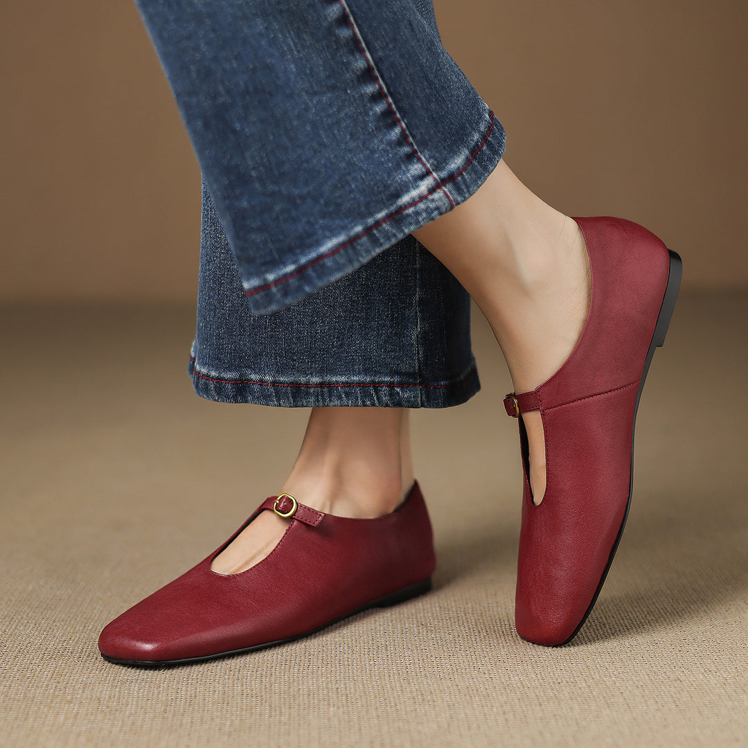Tiora Genuine Leather Mary Jane Flats