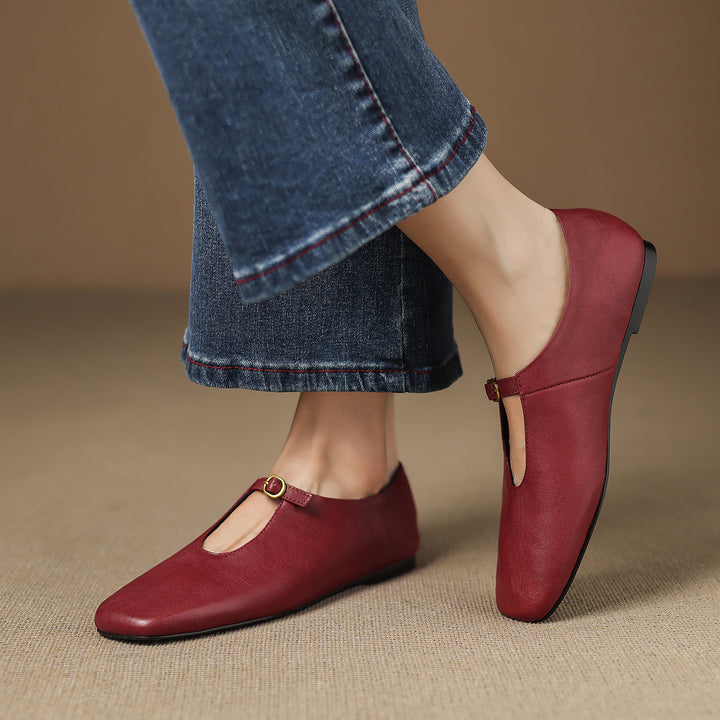 Tiora Genuine Leather Mary Jane Flats