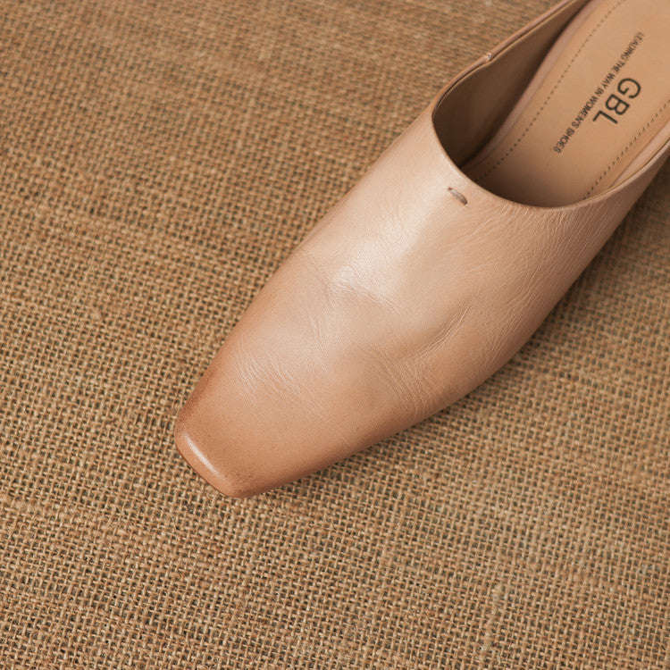 Kessa Genuine Leather Square-Toe Mules