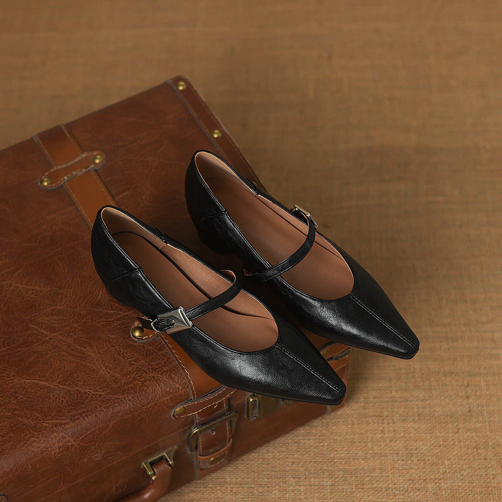 Tessa Mary Jane Leather Pointed Flats