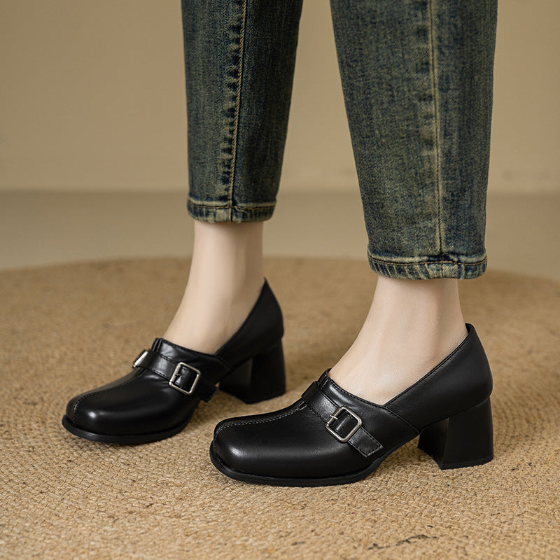 Norah Genuine Leather Buckle Heels
