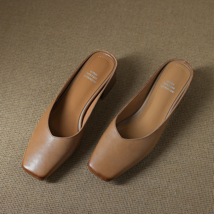 Velen Genuine Leather Square Toe Mule Heels