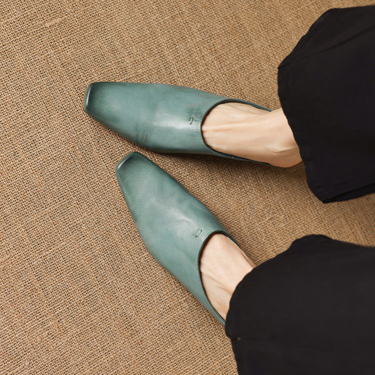 Kessa Genuine Leather Square-Toe Mules