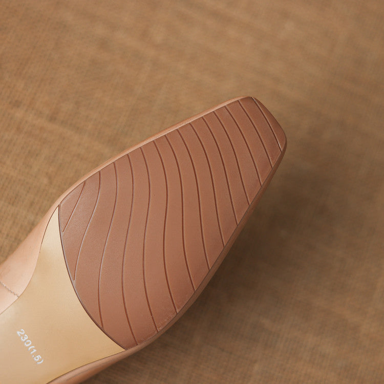 Kessa Genuine Leather Square-Toe Mules