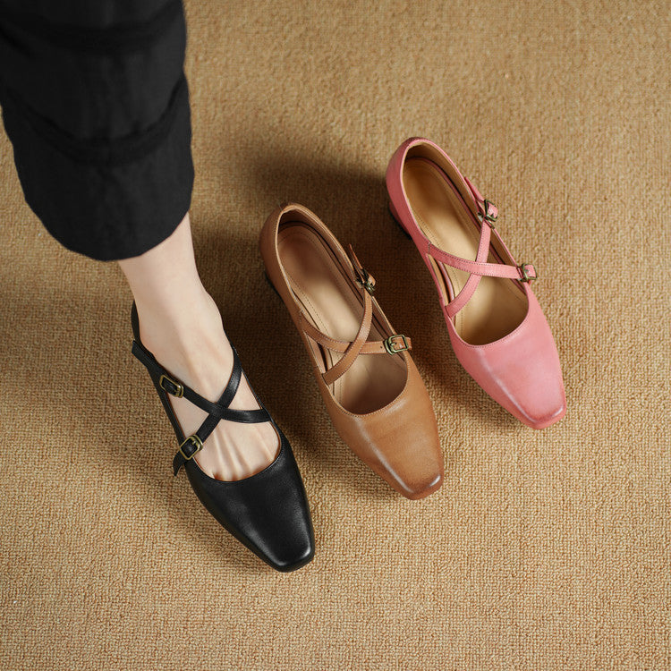 Ceren Genuine Leather Crisscross Strap Heels