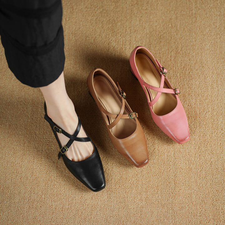 Ceren Genuine Leather Crisscross Strap Heels