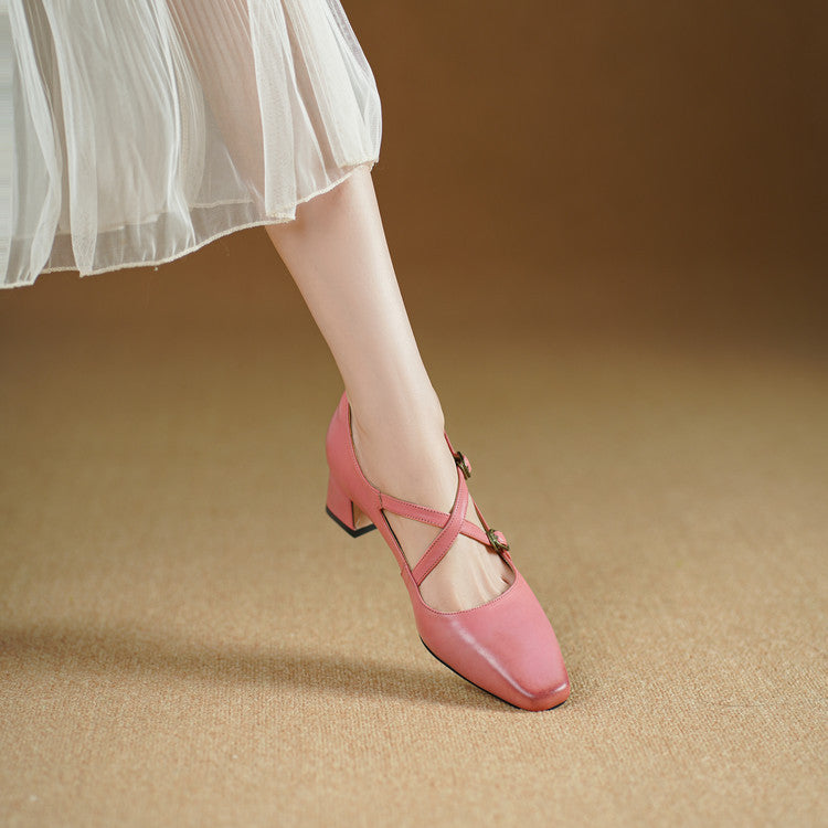 Ceren Genuine Leather Crisscross Strap Heels