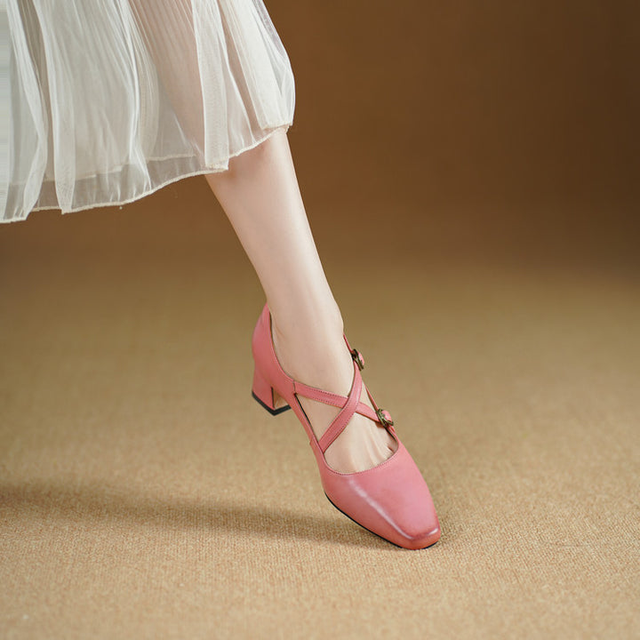 Ceren Genuine Leather Crisscross Strap Heels