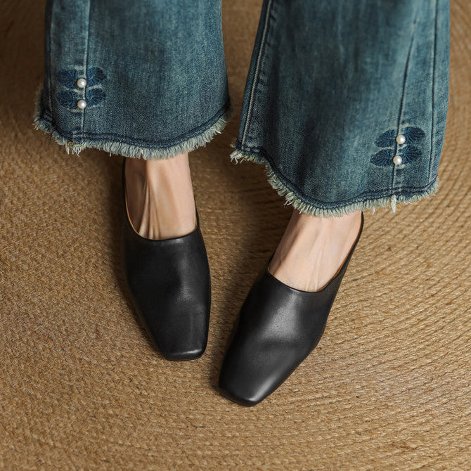 Rexa Genuine Leather Square-Toe Mules
