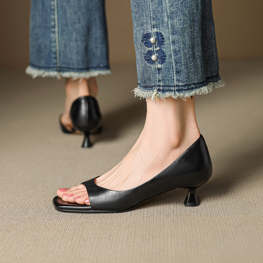 Celin Peep Toe Genuine Leather Heels