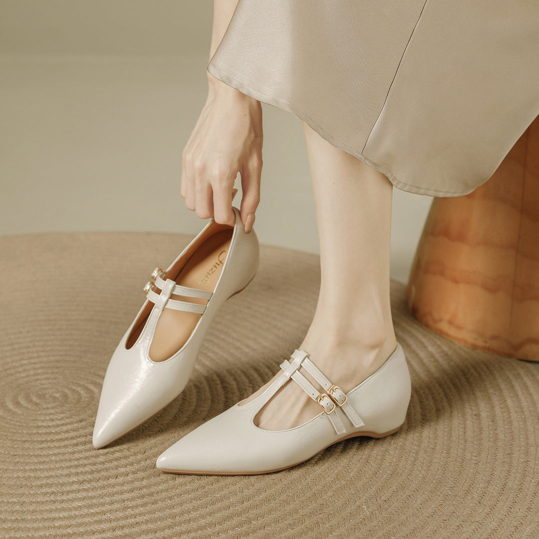Olara Dual T-Strap Leather Heels